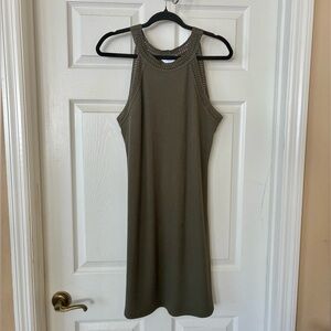 Time and Tru Olive Green Knit Midi Crochet Dress Sleeveless Large